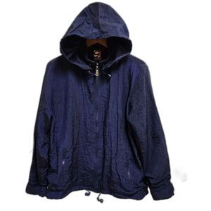 Vintage Gap Jacket Womens Sz  L Blue Hooded Windbreaker Raincoat Pockets Zip Y2K